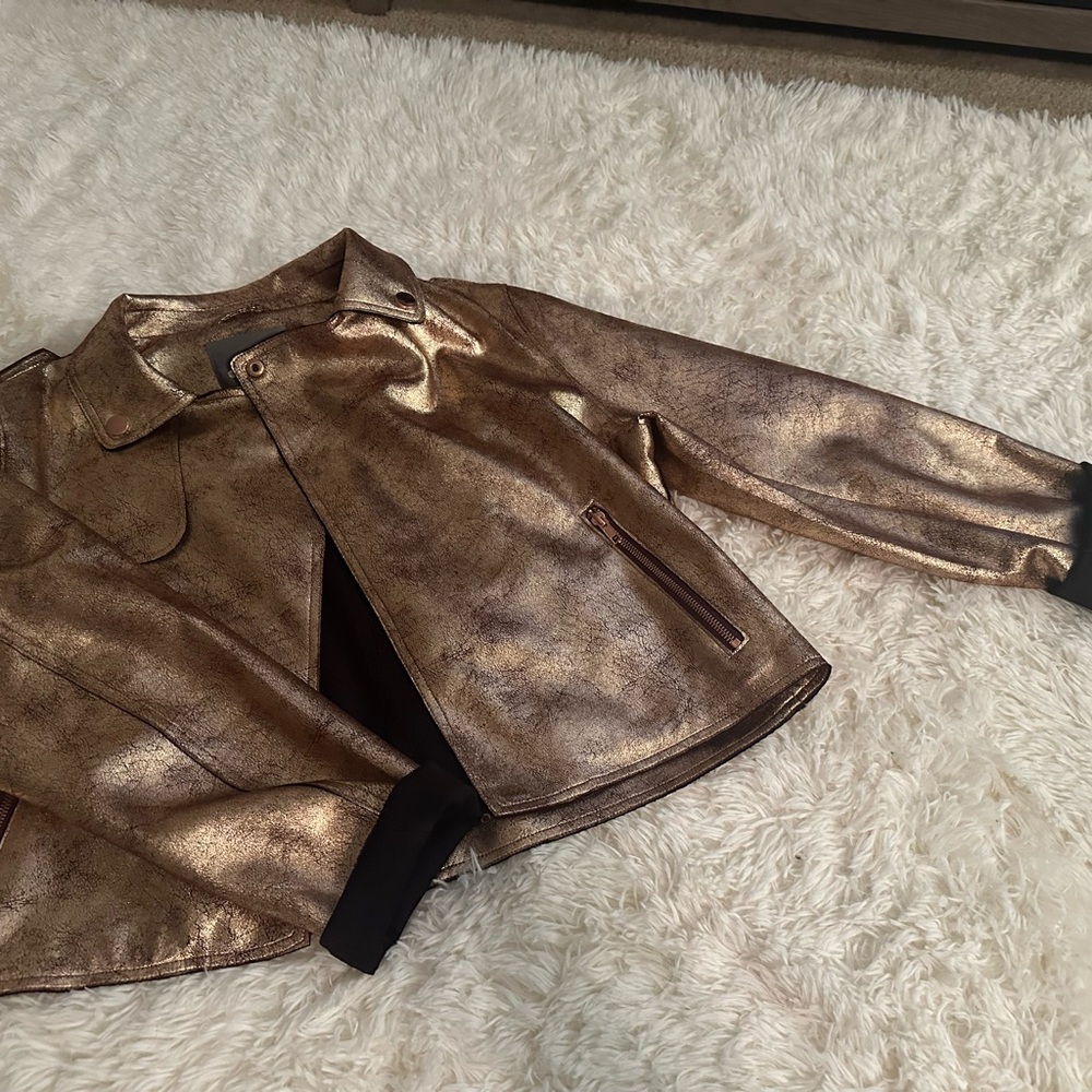 🌟NWT🌟 Anthropologie Brisa Metallic Faux Leather Cropped Moto Jacket - Picture 7 of 7